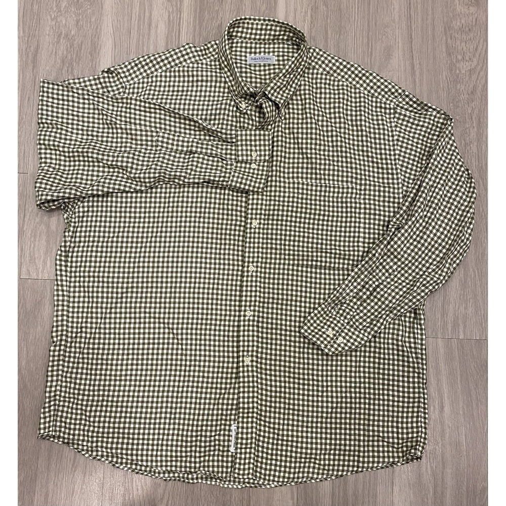 Bullock & Jones Shirt Mens XXL Green Plaid Check Button Up‎ San Francisco 2XL